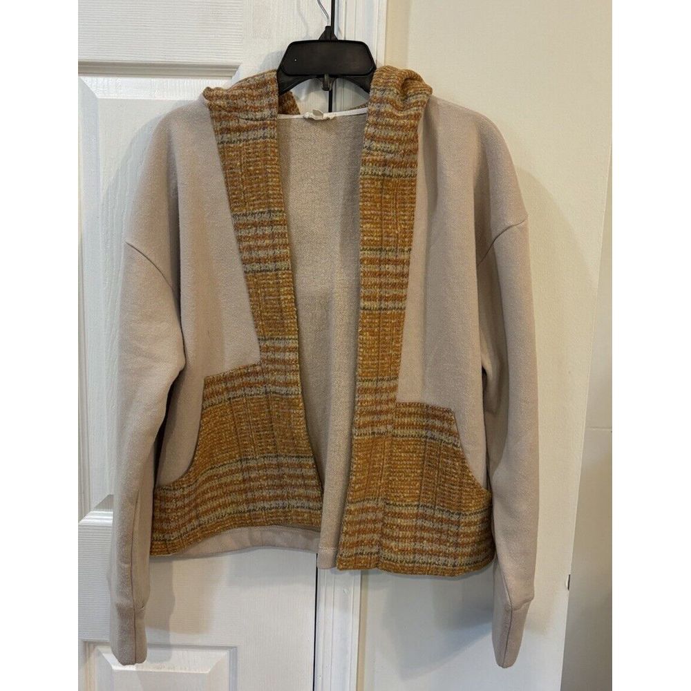 Hem & Threads Shacket Jacket Hooded Women's Sz S Tan Pockets‎